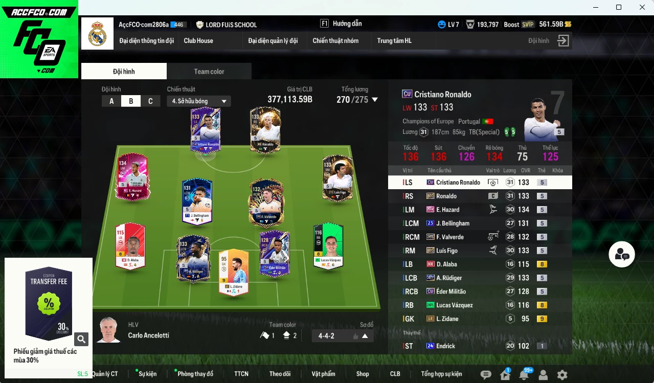 [ACC Rẻ🔥] Real Madrid 377.110b có CR7 CU, Rudiger 25TY, Valverde 24TS, Hazard 25HR, Ronaldo BDO, Figo BDO... HLV Xịn